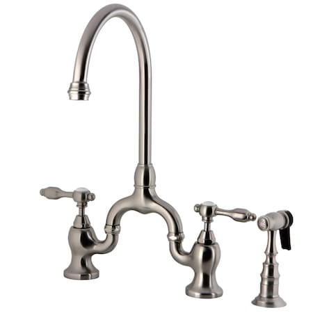 Kingston Brass KS7798TALBS Bridge Kitchen Faucet W/ Brass Sprayer, Brushed Nickel KS7798TALBS